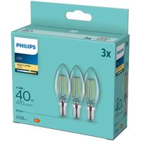3x LED žárovka LED E14 svíčka B35 4,3W = 40W 470lm 2700K Teplá bílá FILAMENT Philips PHIGREG0405