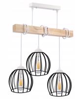 Berge LED závěsné stropní svítidlo, dřevěné, bílé, 3xE27, drátěná koule DB-K-3XE27-BIALA/3XK002