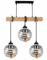 Berge Závěsné stropní svítidlo LED dřevěný trám 3xE27 loft skleněná koule LDB-K-3XE27/3XK013