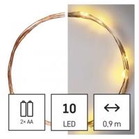 Emos LED vánoční nano řetěz měděný, 0,9 m, 2x AA, vnitřní, teplá bílá, časovač D3AW06