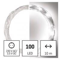 Emos LED vánoční nano řetěz stříbrný, 10 m, venkovní i vnitřní, studená bílá, časovač D3AC01