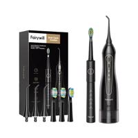 FairyWill FW-5020E + FW-E11 sonický zubní kartáček se sadou špiček a irigátorem (černý)