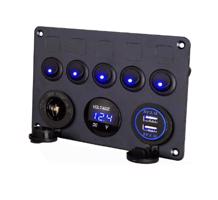 Interlook Ovládací panel s podsvícenými spínači | Duální USB nabíječka 2,1A / 5V | 12V zásuvka zapalovače cigaret 3834