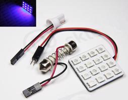 OPTICON Panel LED 24V 16xSMD 5050 4x4 + adaptéry C5W a T10 MODRÁ
