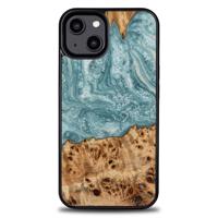 Pouzdro Bewood Unique Uranium ze dřeva a pryskyřice pro iPhone 15 Plus - modré a bílé 5907511792743