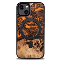 Pouzdro ze dřeva a pryskyřice pro iPhone 15 MagSafe Bewood Unique Orange - oranžové a černé 5907511792668