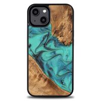 Pouzdro ze dřeva a pryskyřice pro iPhone 15 Plus Bewood Unique Turquoise - tyrkysové a černé 5907511792903