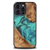 Pouzdro ze dřeva a pryskyřice pro iPhone 15 Pro Max Bewood Unique Turquoise - tyrkysové a černé 5907511794990