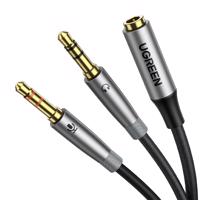 Rozbočovací kabel Ugreen AUX 3,5 mm mini jack (samice) - 2x 3,5 mm mini jack (samec - mikrofon a sluchátka) stříbrný (AV193 50255) 6957303852550
