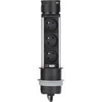 Solight 3z + USB A+C výsuvný blok zásuvek, 2m, černý